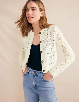 Pointelle Cotton Cardigan-Warm Ivory