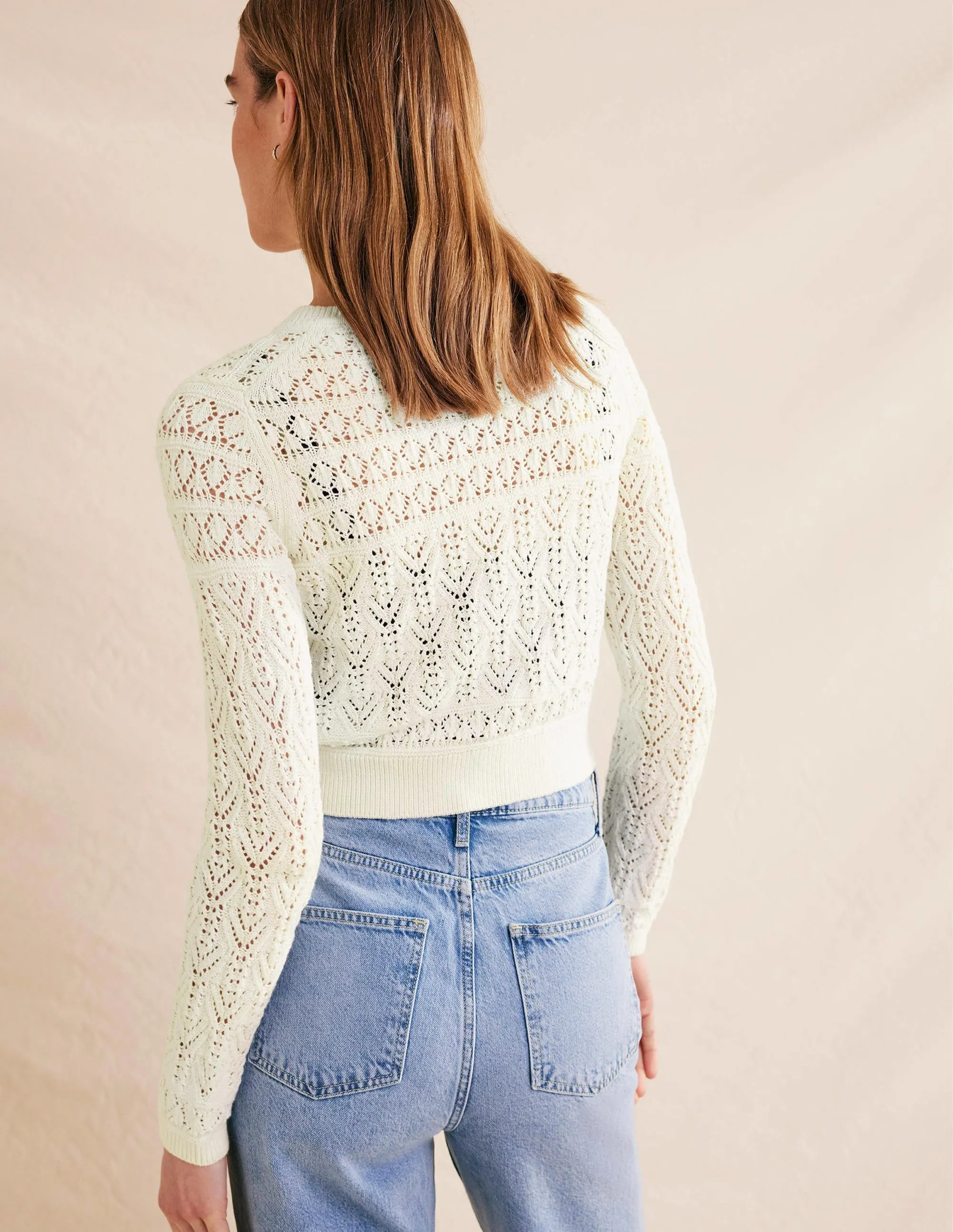 Pointelle Cotton Cardigan-Warm Ivory
