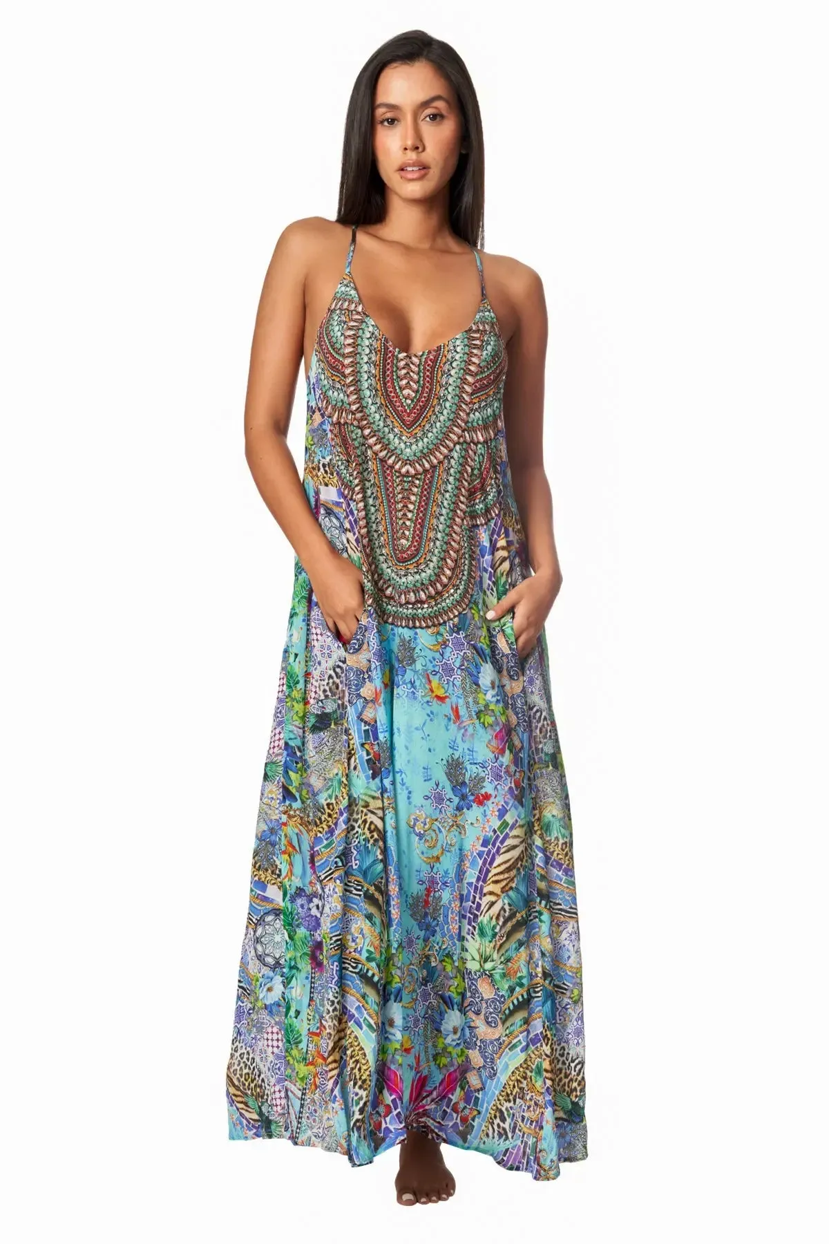 Poppy Garden Racerback Maxi Dress for Resort or Cruise