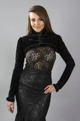 Raven Gothic Bolero Jacket In Black Velvet Flock