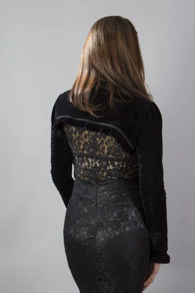 Raven Gothic Bolero Jacket In Black Velvet Flock