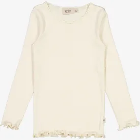 Rib T-Shirt Lace LS - eggshell
