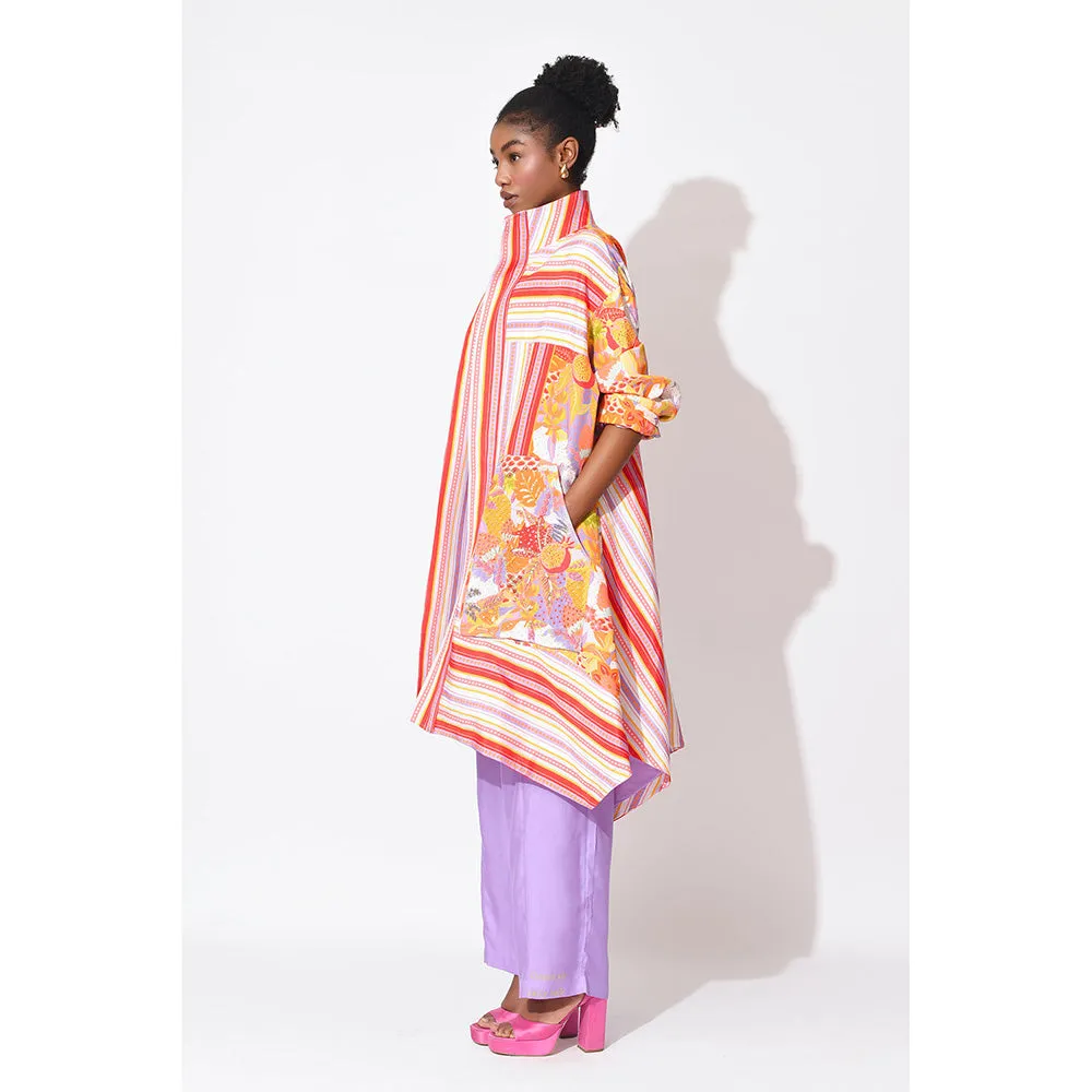 Rishi & Vibhuti Multi-Colour Whimsy Waltz Crop Top With Pant And Trench (Set of 3)