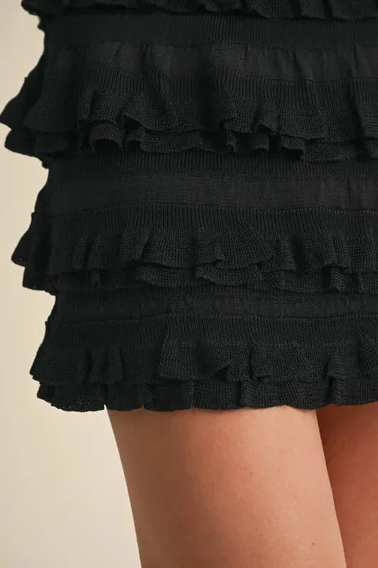 Ruffled High Waist Knit Mini Skirt