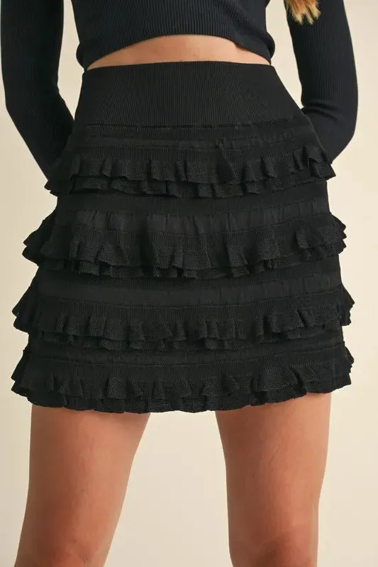 Ruffled High Waist Knit Mini Skirt