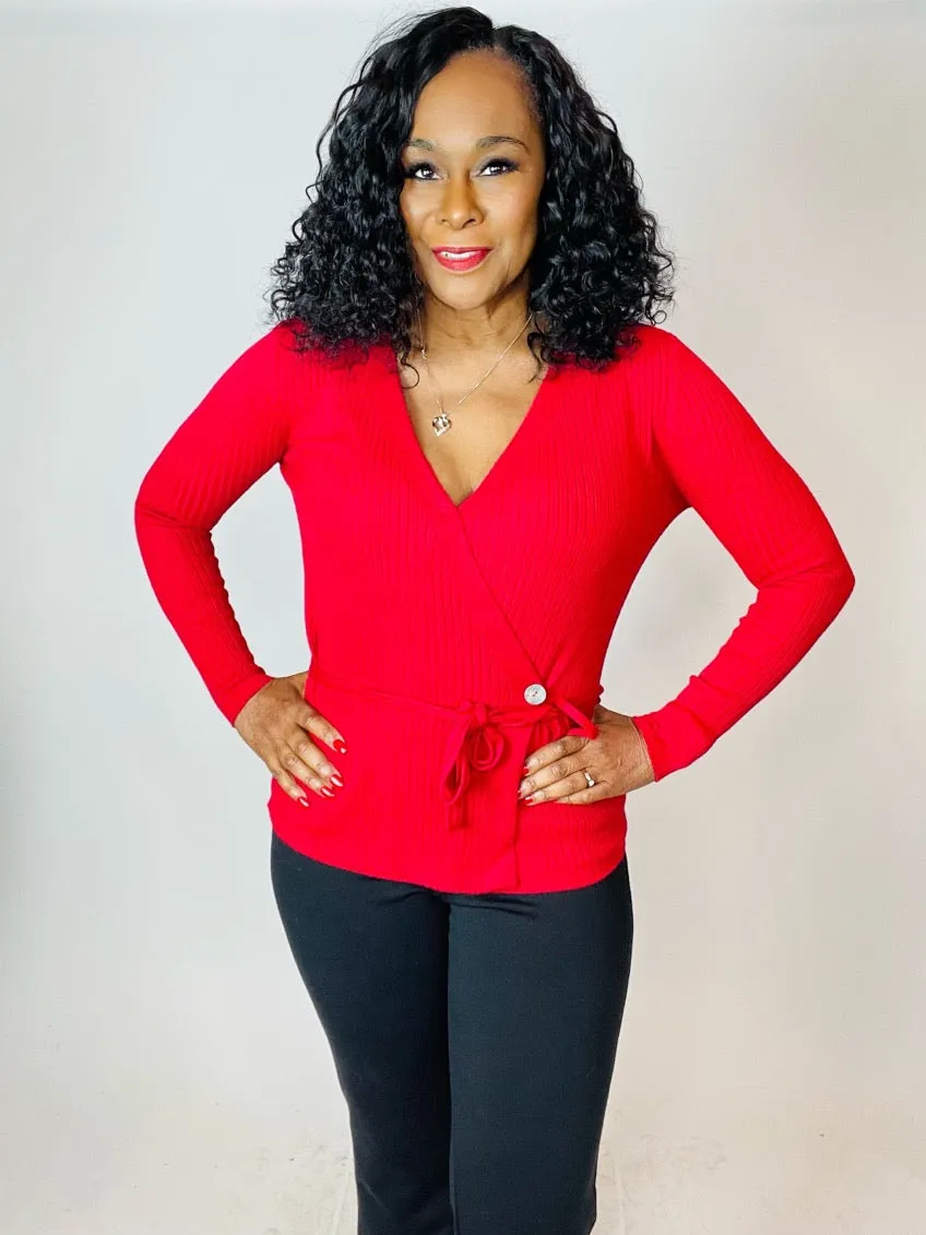 Sepia V-Neck Wrap Sweater Top