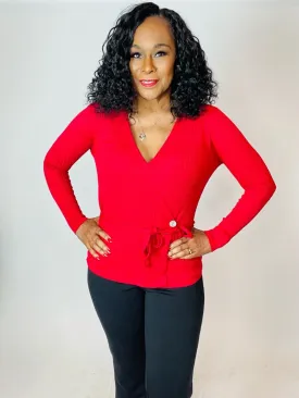 Sepia V-Neck Wrap Sweater Top
