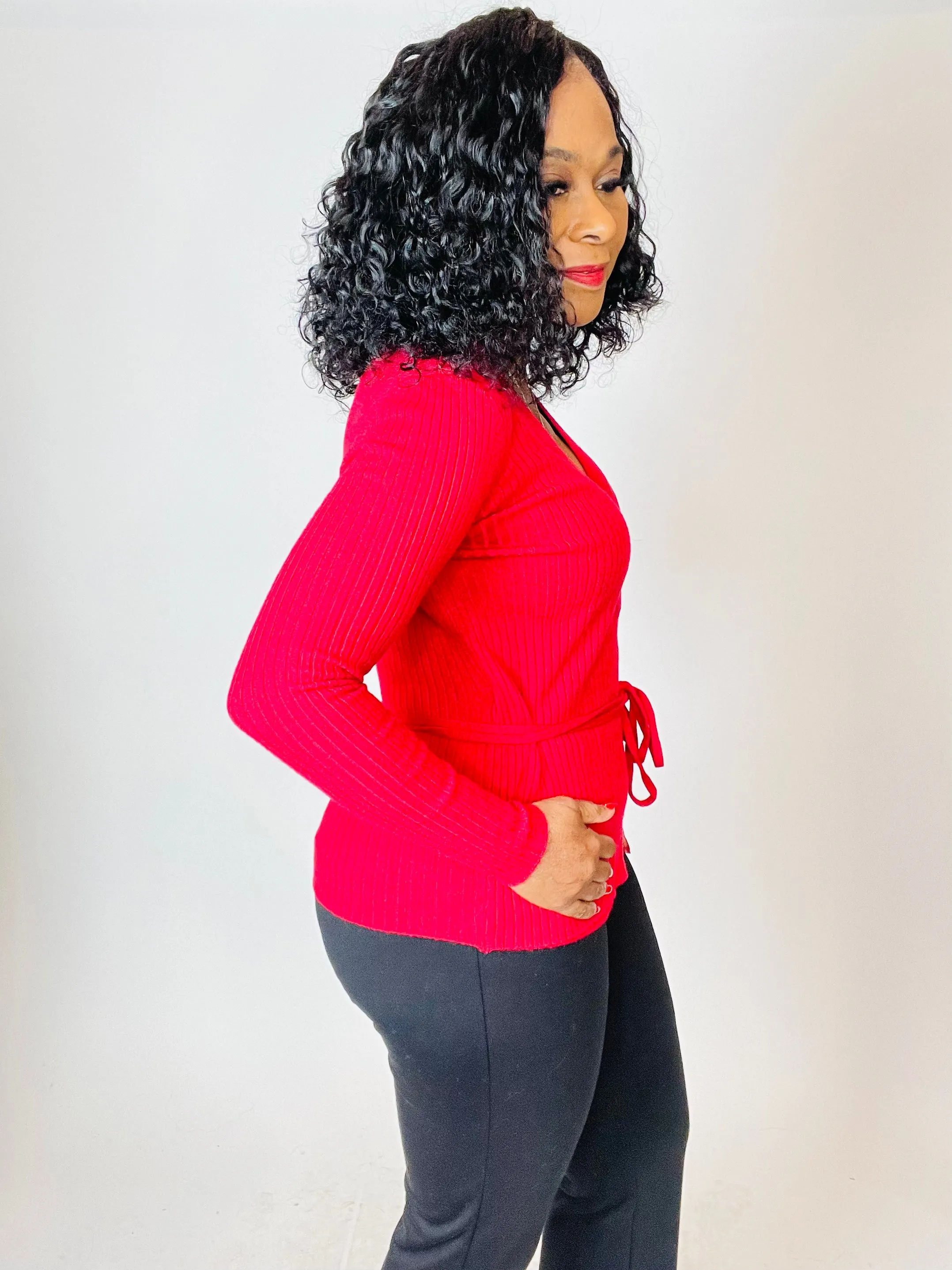 Sepia V-Neck Wrap Sweater Top
