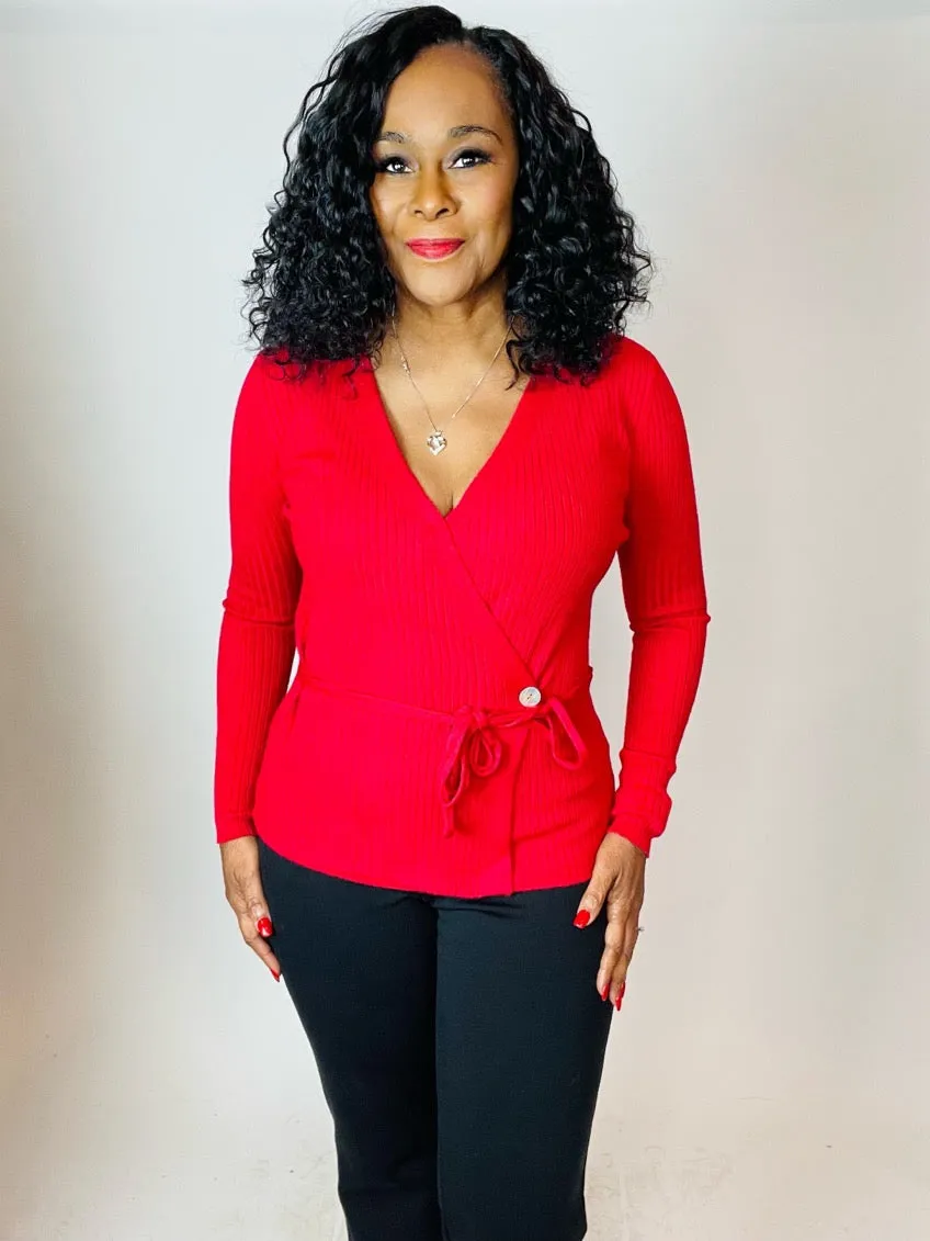 Sepia V-Neck Wrap Sweater Top