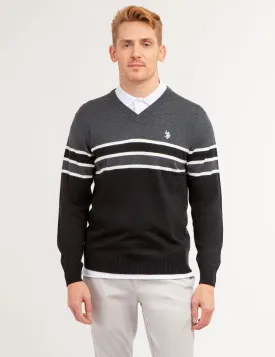 SOFT STRIPE V- NECK SWEATER