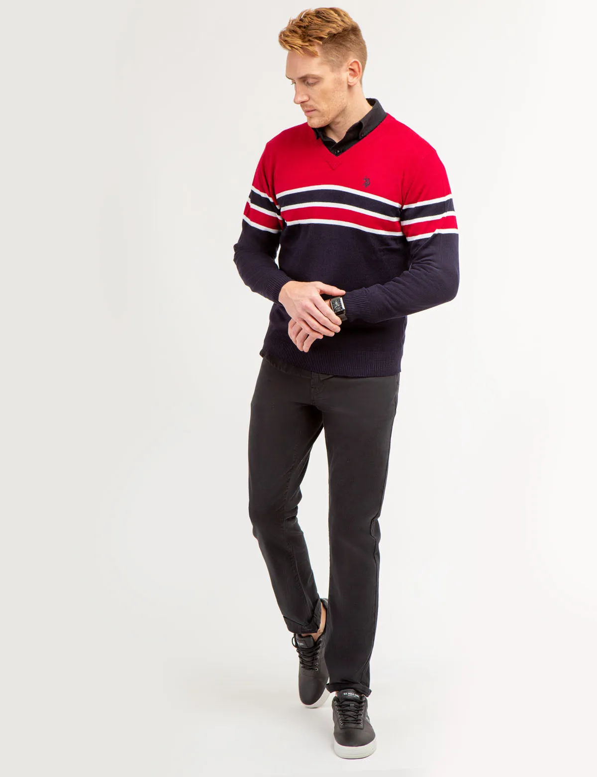 SOFT STRIPE V- NECK SWEATER