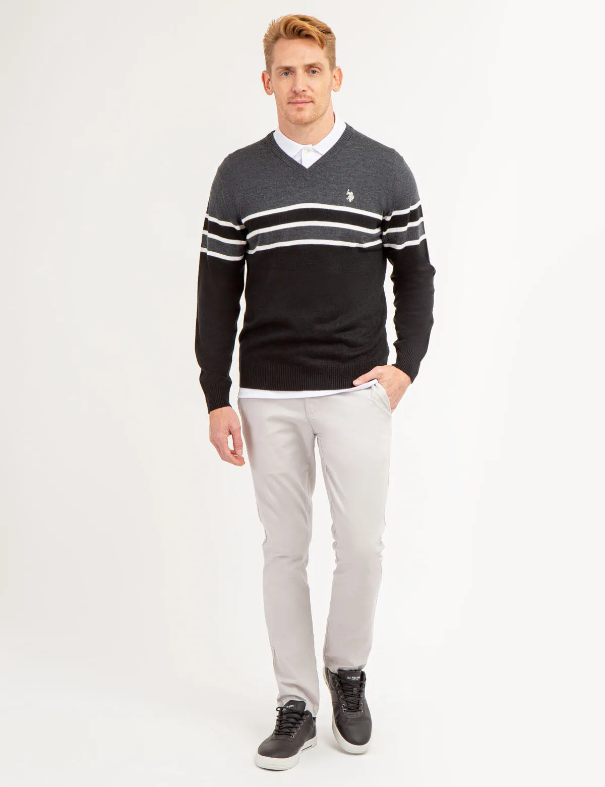SOFT STRIPE V- NECK SWEATER