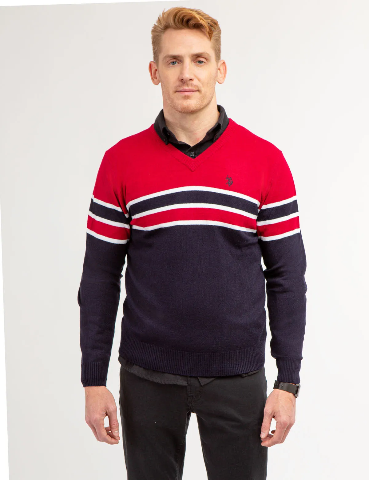 SOFT STRIPE V- NECK SWEATER