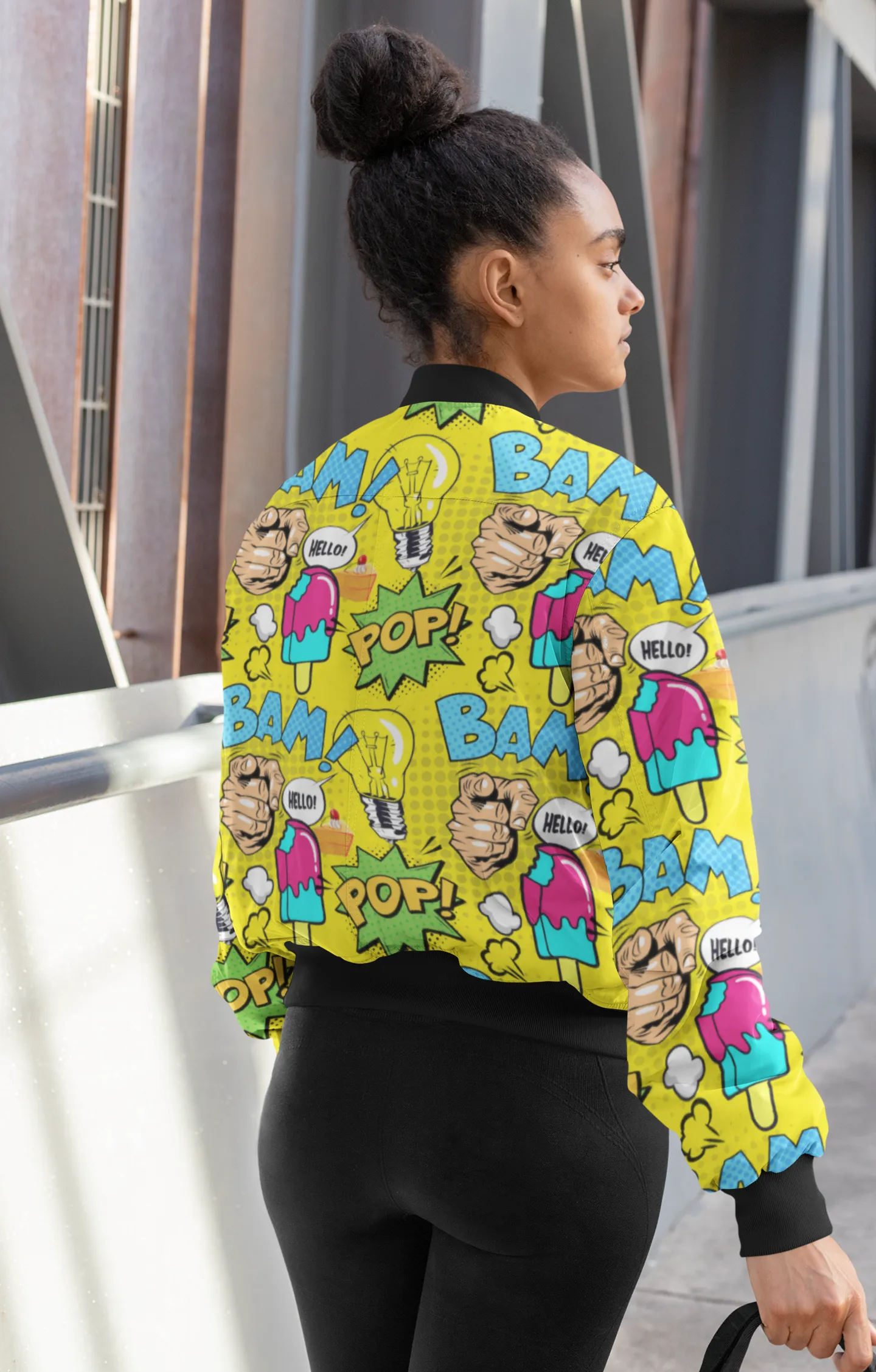 Sunshine Pop: All-Over Print Pop Art Bomber Jacket- Trendy Outerwear for All