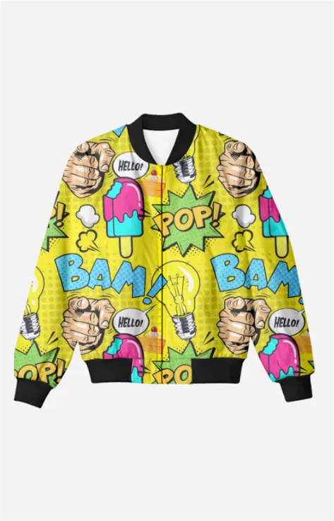 Sunshine Pop: All-Over Print Pop Art Bomber Jacket- Trendy Outerwear for All