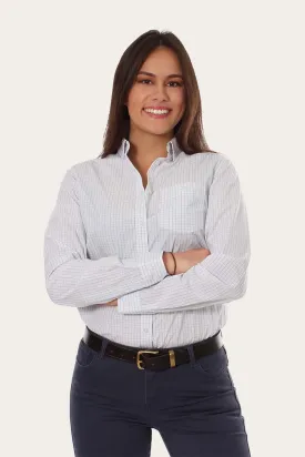 Territory Womens Business Check Dress Shirt - White Blue