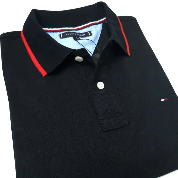 THF designer trim polo shirt | Black
