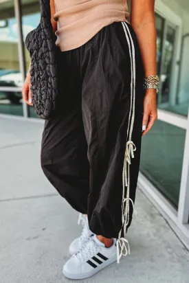 Varsity Flair Side Bow Black Windbreaker Pants