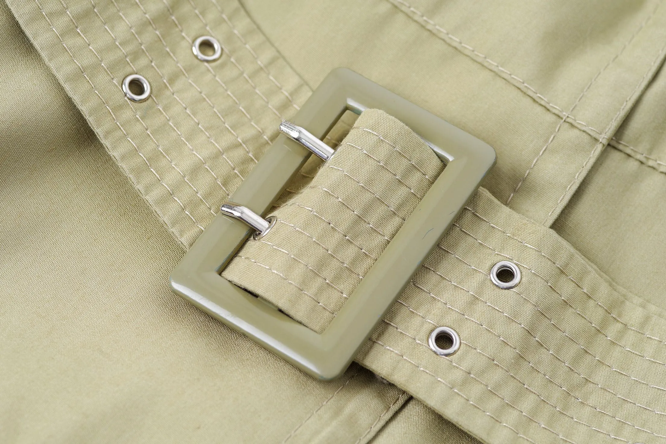 Vintage Hettemarks Women's Khaki Green Trench Coat, Size XS