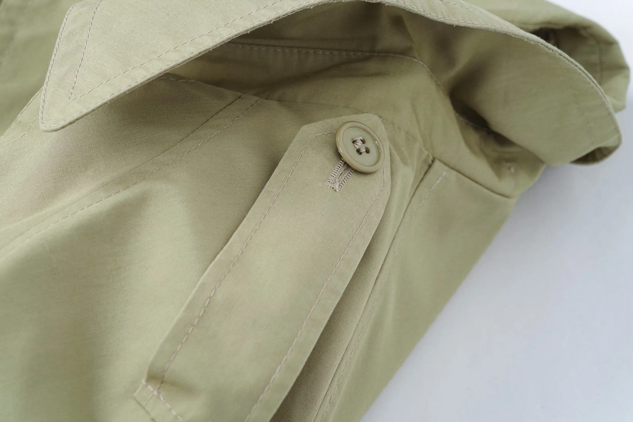 Vintage Hettemarks Women's Khaki Green Trench Coat, Size XS