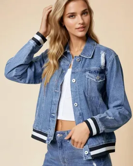 Viviana Denim Jacket With Contrast Band - Blue