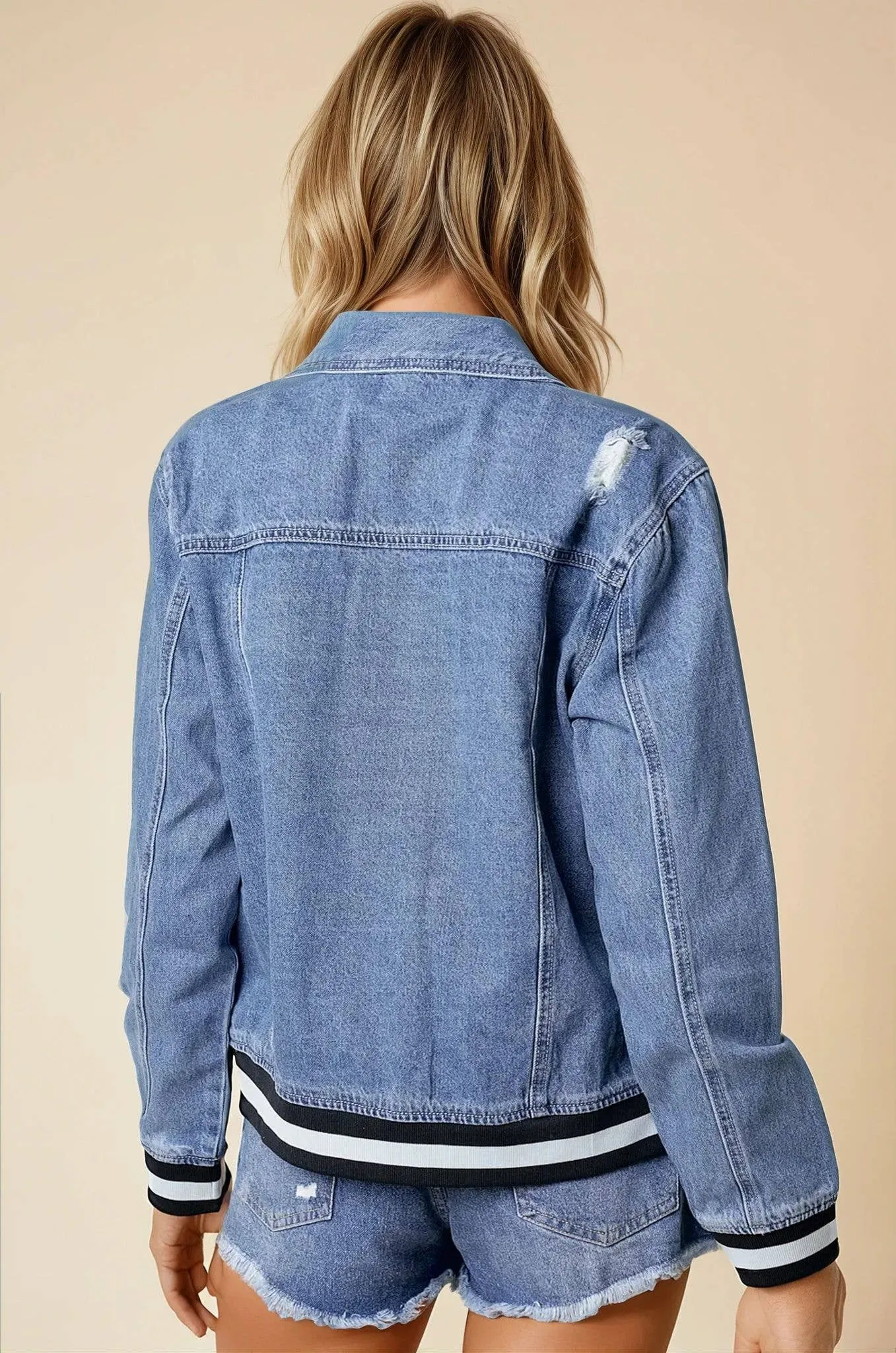 Viviana Denim Jacket With Contrast Band - Blue