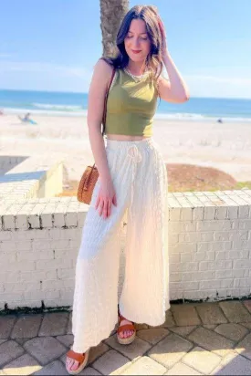Wavy Textured Cream Wide Leg Knit Pants