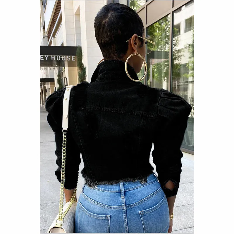Women Denim Jackets Distressed Classic Jean Jacket