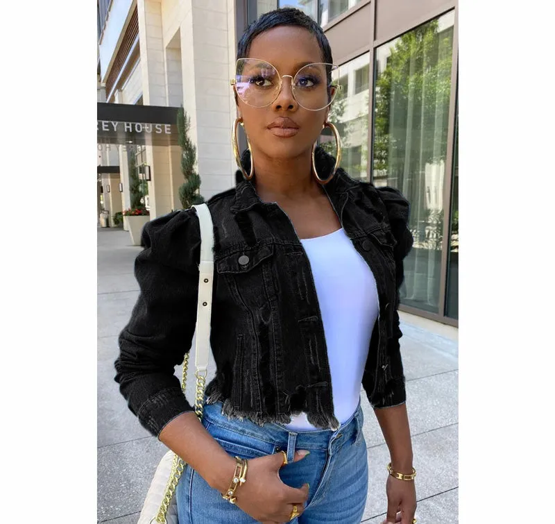 Women Denim Jackets Distressed Classic Jean Jacket